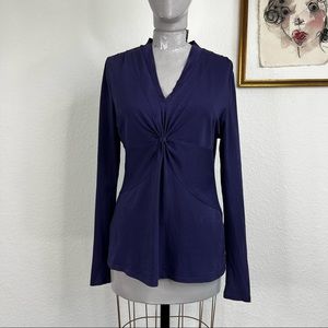 Rivamonti Long Sleeve Plunge V Neck Gathered Top